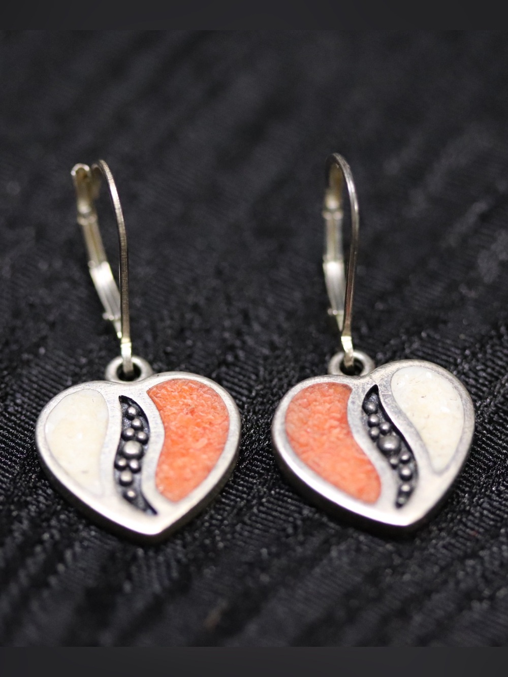 Vintage Sterling Heart Southwestern Dangle Earrings by Coleman Co.